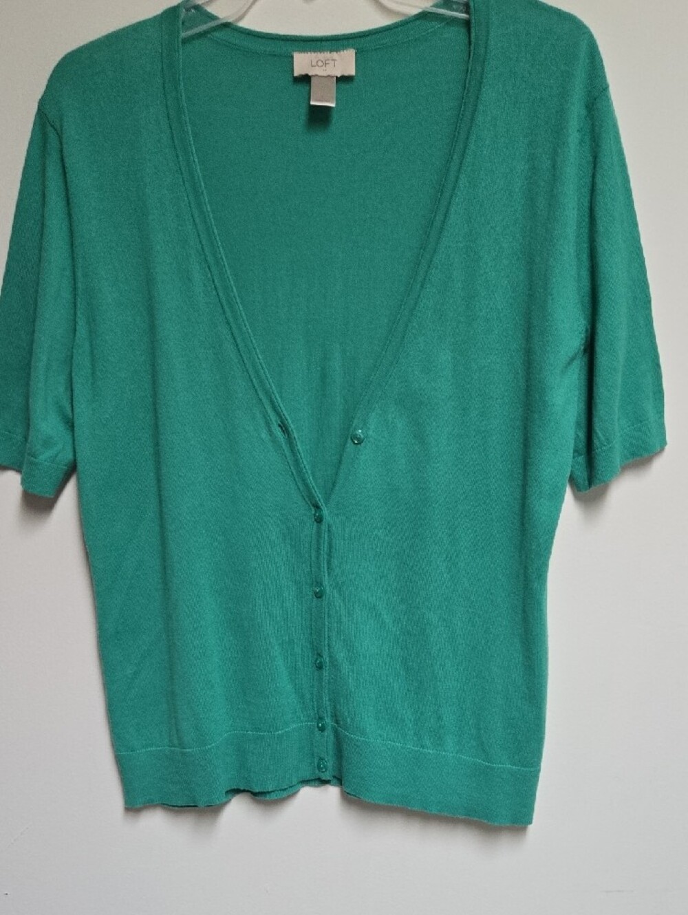 LOFT Teal Layered Floral-Inset Short Sleeve Top - Picture 6 of 9